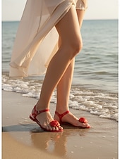 cheap Flat Sandals-Women's Vibrant Red Jelly Sandals - Waterproof Summer Flip Flops with Romantic Silk Rose Decor for Beach Vacations, Tropical Parties &amp; Resort Wear