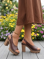 baratos Sandálias de salto-Sandálias femininas brancas peep toe com salto bloco – sandálias confortáveis de verão com tira no calcanhar, ideais para festas, jardim e uso diário.