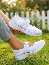 cheap Women's Sneakers-Women's Pink Mary Jane Sneakers – Breathable Lightweight Mesh Slip-On Sport Shoes for Walking, Casual Wear, Travel and Daily Activities