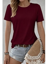 お買い得  プレーンTシャツ-女性用100%コットンTシャツソリッドカラークラシックカジュアル半袖クルーネックレギュラーTシャツデイリー外出用明るいオレンジティールブラックホワイトピンク夏春