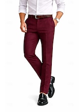 economico Giacche e Completi uomo-Uomo Cotone Lino Pantaloni Eleganti Pantaloni casual Affari Ufficio Vintage Classico &amp; Senza Tempo Formale Bianco Rosa Borgogna Primavera &amp; Estate Pantaloni Tinta unica Vestibilità aderente Lungo