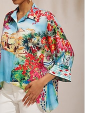 Недорогие Блузки и рубашки-Топ из шелковистого атласа с рукавами «летучая мышь» с рисунком «цветок Майорки»