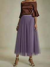 preiswerte Chiffon -Röcke-Damen Chiffonrock Urlaubsrock Elegant Mode Maxi Mittlere Hüfthöhe Röcke Einfach Netz Unelastisch Täglich Straße Amethyst Schwarz Weiß Rote Sommer