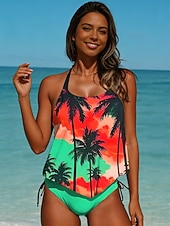 preiswerte Tankinis-Damen Badeanzug Tankini Zweiteilig Slips Bademode Rückenfrei Urlaub Strandbekleidung Ombre Grafik Neckholder Ärmellos Badeanzüge