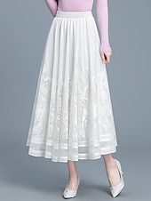 economico Gonne casual-Per donna Gonna da vacanza Elegante Moda Casual Maxi Vita Alta Gonne Floreale Jacquard Elasticizzato Quotidiano Streetwear Nero Bianco Verde Primavera