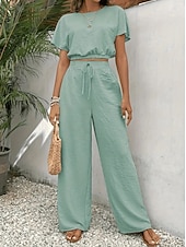 preiswerte Blusenanzüge für Damen-Damen Hosen-Sets Bolero Kurzarm Rundhals Einfach Kordelzug Mode Streetwear Lässig Täglich Outdoor Schwarz Weiß Hellgrün Sommer Normale Passform