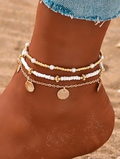お買い得  レディースブレスレット-女性用ボヘミアンスタイル合金アンクレットセット、マルチカラー、シェルチャーム、普段使い、休暇、旅行に最適