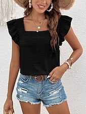economico Bluse Eleganti-Per donna Camicia Blusa Maglietta senza maniche Volant Semplice Elegante Classico Moderno Senza Maniche Collo quadrato Top Regolari Quotidiano Ferie Uscire Blu Nero Bianco Verde Azzurro Estate