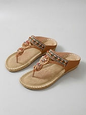 cheap Slide Sandals-Women's Bohemian Brown Beaded Thong Sandals - Comfortable Floral Studded Flip Flops with Ethnic Pattern for Beach Vacations, Outdoor Resorts &amp; Summer Daily Wear