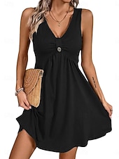 economico Vestito bianco-Per donna Mini Abito Abito a trapezio Abito Estivo Casual Quotidiano Vestibilità regolare Semplice Senza Maniche Scollo a V Blu Nero Verde Grigio Estate