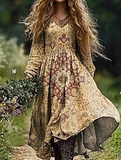 billiga Etnisk Boho Klänning-kvinnors boho klänning blommig v-ringad maxi klänning vintage klänning tryck klänning mode modern sommar våren