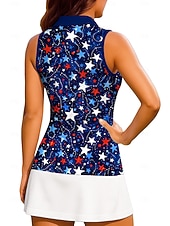 baratos Camisa Feminina-250º Aniversário da América Dia da Independência Mulheres Estrelas Bandeiras Camisa Esportiva Camisa polo de caminhada Regata Sem Manga Botões UPF50+ Proteção UV Respirável Voleibal Tênis Badminton