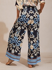 tanie Spodnie-Letnie nocne spodnie z szerokimi nogawkami z jedwabistego satyny palmowej