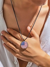  Męski naszyjnik z wisiorkiem w kształcie amerykańskiej flagi, ze stopu metali i akrylu, w stylu patriotycznym, idealny na 250. rocznicę Stanów Zjednoczonych, Dzień Niepodległości, do noszenia na co dzień i na świeżym powietrzu