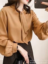 abordables Blusas y camisas-Mujer Camisa Blusa Tops de gasa Frunce Plano Activo Elegante Manga Larga Cuello Barco Tops regulares Diario Ropa de calle Festivos Amarillo Verde Trébol Albaricoque Verano Primavera