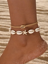 baratos Acessórios de férias-Conjunto de tornozeleiras femininas estilo boêmio com conchas, multicoloridas, ajustáveis, perfeitas para férias na praia e uso casual no dia a dia.