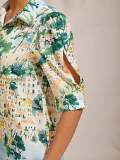 economico Abiti da vacanza-Per donna Abito Camicia Maxi in Raso Blu Manica Corta Natura morta Artistica Pop art Stile Artistico Stampa Primavera &amp; Estate Estate Primavera Colletto a Camicia Vacanza Casual S M L