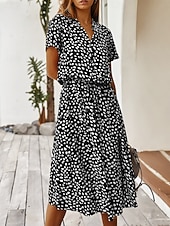 billige Uformelle blomsterkjoler-Dame Midikjole Uformell kjole Floral kjole Elegant Mote Moderne utendørs Feriereise Ut på byen Normal Blomstret Kortermet V-hals Blå Hvit Gul Navyblå Sommer Vår