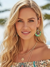 ieftine Accesorii de vacanta-Cercei boemi din aliaj pentru femei cu lacrimă mov, design rotund colorat, perfecți pentru ținute casual zilnice și vacanțe la plajă