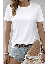 お買い得  プレーンTシャツ-女性用100%コットンTシャツソリッドカラークラシックカジュアル半袖クルーネックレギュラーTシャツデイリー外出用明るいオレンジティールブラックホワイトピンク夏春