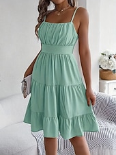 cheap Plain Dress-Women's Knee Length Dress Sundress Casual Dress Slip Dress Elegant Fashion Modern Outdoor Vacation Going out Regular Fit Plain Sleeveless Straps Black Yellow Pink Purple Summer Spring