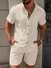 preiswerte Herren Basic Hemden Sets-Herren Hemd Set Freizeithemd Jacquard-Hemd Und Set Einfach Lässig Täglich Urlaub Umlegekragen Kurzarm Kurze Hose Sommer Frühling Mode Lässig Bequem Bekleidung