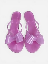 tanie Sandały typu slide-Damskie klapki plażowe w kolorze słodkiego różu - romantyczne, duże sandały z kokardą i wygodną, płaską podeszwą na letnie wakacje i wypady na tropikalne wyspy &amp;swobodny strój wypoczynkowy