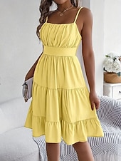 cheap Plain Dress-Women's Knee Length Dress Sundress Casual Dress Slip Dress Elegant Fashion Modern Outdoor Vacation Going out Regular Fit Plain Sleeveless Straps Black Yellow Pink Purple Summer Spring