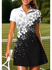 economico Abbigliamento Tennis da donna-Per donna Sfumatura Floreale Abito da tennis Abito sportivo Manica Corta Floreale Stampato Traspirante Tennis Golf Badminton Colletto Colletto Polo Vestito Nero con Bianco Abbigliamento da tennis