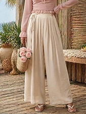 ieftine Pantalonii-Pentru femei Pantaloni cu aspect de in Picior Larg chinez Vacanță De Bază Lungime totală Talie Înaltă Simplu Cordon Respirabil Inelastic Vacanță Stradă Casual Gri Negru Roz Îmbujorat Kaki Var