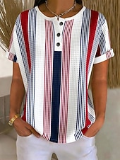 economico T-shirt a righe e geometrico-Per donna Top a maglia con texture Maglietta Blocco di colore Grafico Geometria Elegante Classico Manica Corta Girocollo Henley Top lunghi Quotidiano Sportivo Blu Rosso Viola Verde Estate Primavera