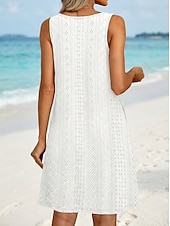  Dam Kort miniklänning Vit klänning Vardagsklänning Sommarklänning Öljett klänning Mode Modern Strand Semester Helgdag Normal Blommig Ärmlös Rund hals Vit Sommar Vår