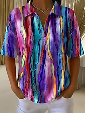  Damen Sommeroberteile Grafik Geometrisch Elegant Vintage Ärmellos Kurzarm Hemdkragen Normale Oberteile Lässig Täglich Schwarz Gelb Violett Purpur Orange Sommer Frühling
