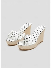 cheap Wedge Sandals-Women's Polka Dot Bow Wedge Sandals - Trendy Clear  Wedges with Espadrille-Style Sole for Luxury Resort Vacations, Hotel Poolside Lounging &amp; Summer Beach Parties