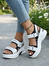cheap Sport Sandals-Women's Color Block Platform Sport Sandals – Adjustable Hook &amp; Loop Straps, Chunky Sandals for Park Walking, Travel &amp; Everyday Wear