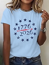  American Independence Day Women's T Shirt Print Graphic American Flag Fashion Stylish Classic Short Sleeve Crew Neck Regular Tops Casual Daily Blue Black White Sky Blue Summer Spring