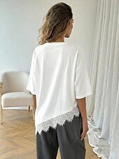 Χαμηλού Κόστους Απλή μπλούζα-Γυναικεία Κομψή Χιτώνας Μπλουζάκι Ασύμμετρο στρίφωμα Σκέτο Κομψό Βοημία Κοντομάνικο Στρογγυλή Ψηλή Λαιμόκοψη Μακριές μπλούζες Causal Μαύρο Λευκό Καλοκαίρι Άνοιξη