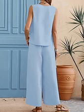 preiswerte Blusenanzüge für Damen-Damen Hosen-Sets Ärmellos Quadrathals Einfach Gerafft Elegant Mode Streetwear Lässig Täglich Outdoor Schwarz Rote Beige Sommer Normale Passform Lässiger Schnitt