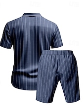 cheap Cotton Linen Shirt-Men Linen Shirt 2 Piece Shirt Set And Shorts Linen Shorts Beach Shorts Set Vertical Stripes Casual Daily Outdoor Turndown Short Sleeve Summer Fashion Casual Comfortable Clothing Apparel