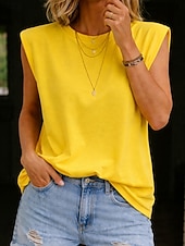 economico T-shirt semplice-Per donna Maglietta Tinta unica Grafico Moda Elegante Essenziale Senza Maniche Girocollo Top Regolari Casuale Quotidiano Uscire Blu Nero Bianco Giallo Marrone chiaro Estate Primavera