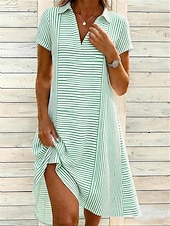 preiswerte Streifen- und geometrische Kleider-Damen Minikleid Sommerkleid Urlaub Lässig Boho Täglich Strand Lässiger Schnitt Grafik Tupfen Kurzarm V Ausschnitt Revers Rosa Himmelblau Grün Grau Sommer Frühling