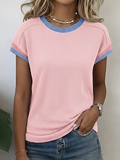 ieftine tricou simplu-Pentru femei Tricou Tee Top Peteci Simplu Modă Stilat Clasic Manșon scurt Stil Nautic Topuri obișnuite Casual Zilnic Ieșire Albastru piscină Negru Roz Îmbujorat Trifoi Vară Primăvară