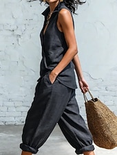 economico Abiti da donna con camicetta-Per donna Set di Pantaloni Senza Maniche Scollo a V Tinta unica Moda Streetwear Casuale Quotidiano All'aperto Blu Nero Bianco Estate Vestibilità regolare