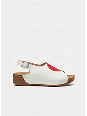 voordelige Platte Sandalen-Rode tweekleurige wedge sandalen voor dames | comfortabele schoenen met voetboogondersteuning voor casual wandelingen, dagelijks gebruik en zomervakanties
