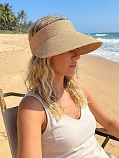 abordables Sombreros de mujer-Visera de paja estilo boho para mujer, gorra de playa plegable y ajustable multicolor para vacaciones, resort de verano y uso casual diario.