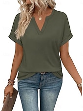 abordables T-shirt uni-Femmes T-shirt Uni Mode Élégant Classique Manche Courte Col en V Hauts Réguliers Quotidien Sortir Week-end Bleu Noir Blanche Rose Claire Rouge Été Printemps