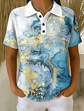 economico Maglietta Arte &amp; Design-Per donna Magliette Polo a Nido d'Ape Grafico Geometrico Astratto Elegante Classico Manica Corta Colletto Polo Top lunghi Casuale Quotidiano Blu Bianco Giallo Viola Estate Primavera