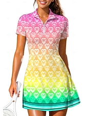 Χαμηλού Κόστους Φόρεμα Γυναικών-Γυναικεία Καρδιά Γεωμετρικό Βαθμίδα Καρό Φόρεμα τένις Αθλητικό φόρεμα Κοντομάνικο Στάμπα Αναπνέει Τέννις Γκολφ Μπάντμιντον Γιακάς Περιλαίμιο Polo Φορέματα Ανοικτό Κίτρινο Πράσινο Ανοικτό Κόκκινο