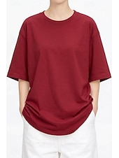 abordables T-shirt uni-T-shirt surdimensionné en 100 % coton pour femme tee-shirt haut couleur unie élégant basique décontracté manches courtes col rond hauts réguliers sports quotidiens sortie noir blanc rose vin bleu