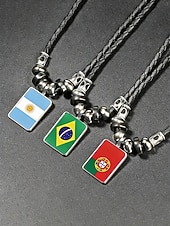 preiswerte Zubehör-Herren-Legierung &amp;Acryl-Halskette mit Anhängern in Nationalflaggen-Optik, verschiedene Ländermotive, lässiger Boho-Stil, perfekt für Fußballfans, Spieltage und Outdoor-Aktivitäten. &amp;Alltagskleidung